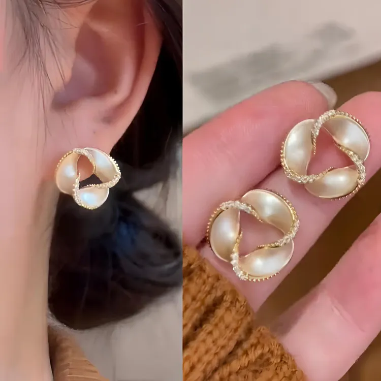 铜合金耳饰 小众独特镶钻缠绕耳钉女2025新款气质高级感耳环耳饰 