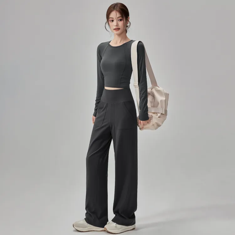 运动套装女休闲宽松跑步带胸垫健身服长袖训练瑜伽裤秋冬款两件套