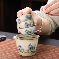 汝窑千里江山旅行茶具手抓壶泡茶便携式户外露营国风盖碗快客杯