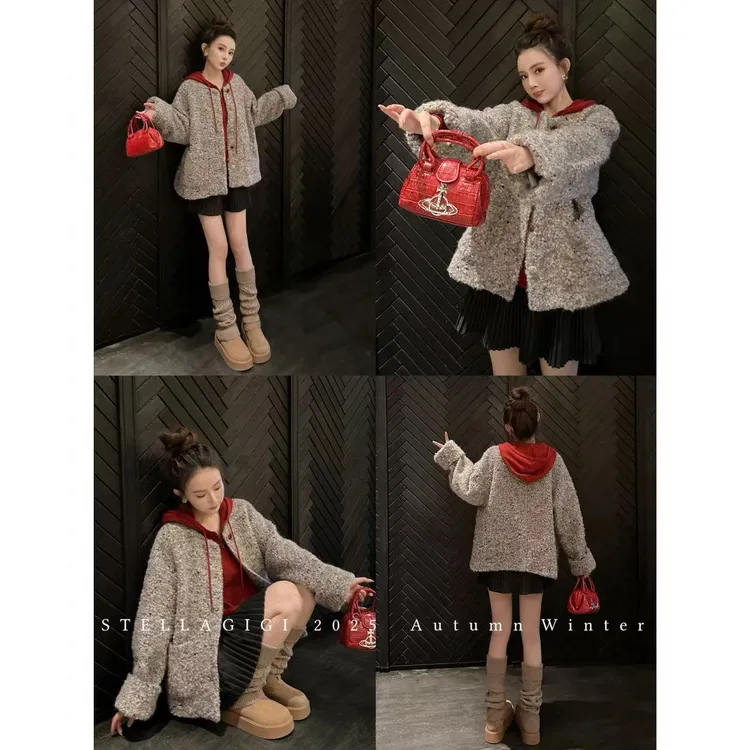 SG / 杨依姗 AW绵羊毛圈圈彩纱 圆领羊毛小香风外套WT-20252172