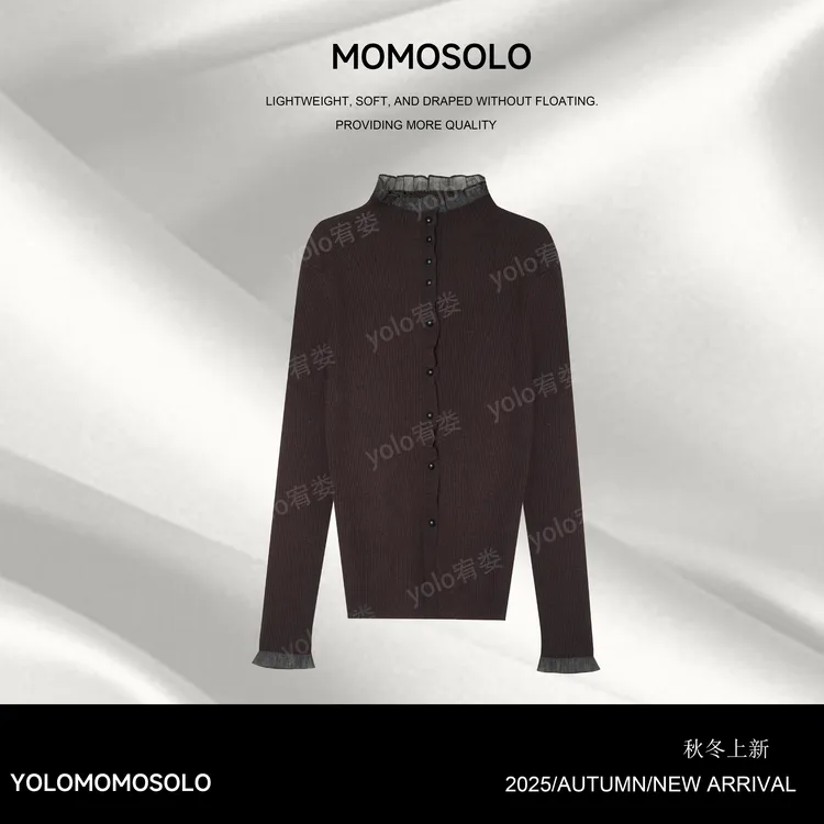 •绒栗•25秋冬羊毛18针织一体机木耳花边超软糯开衫上衣打底259551