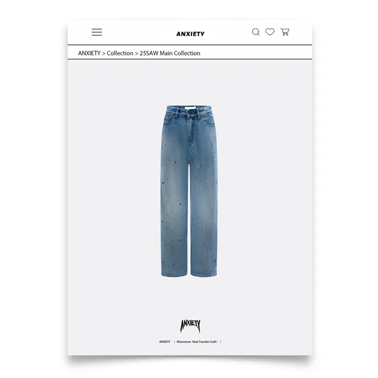ANXIETY 满天星满钻 粉钻黑钻 水钻手工浅色宽松阔腿牛仔裤男女