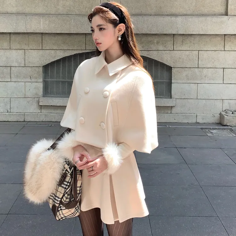 四件套 冬季女装时尚套装外套斗篷+半裙+打底女千金风漂亮出片