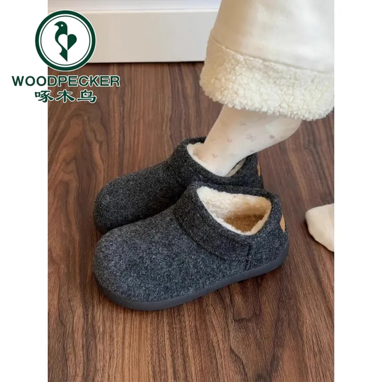 啄木鸟灰色毛毡小土豆勃肯鞋女2025年冬季加绒加厚保暖棉鞋雪地靴