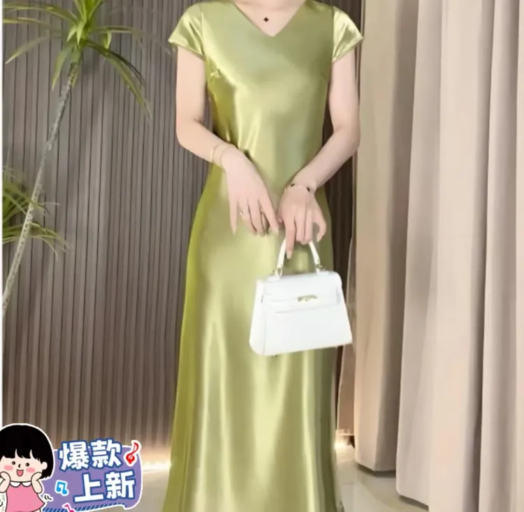 【小飞袖连衣裙】高级轻奢醋酸缎丝滑垂感新款修身显瘦长款连衣裙女