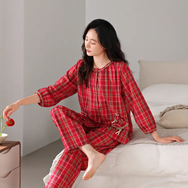 睡衣女款爆款2025新款出门款春秋九分长袖纯棉外出女士套装家居服