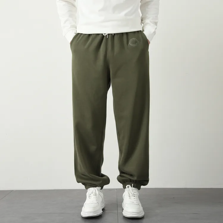 军绿色重磅加绒加厚宽松大码直筒束脚裤男秋冬保暖休闲运动卫裤潮