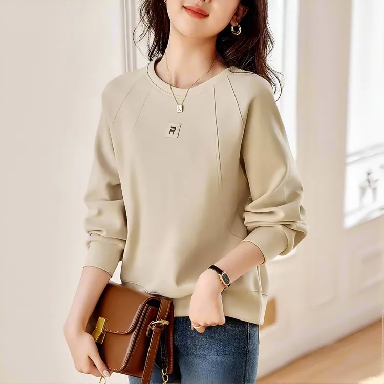 法式时尚休闲风通勤百搭卫衣女2025春秋新款宽松圆领棉质长袖上衣