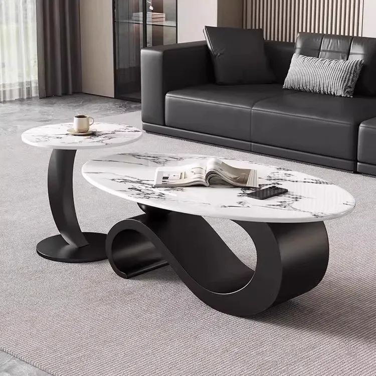 意式轻奢风岩板茶几椭圆形艺术现代简约客厅家用小户型组合茶几桌