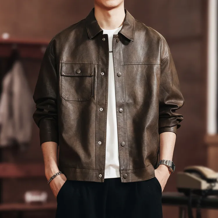 格蓝鹿美式户外机车时尚潮流休闲皮衣外套男秋季新款复古痞帅夹克