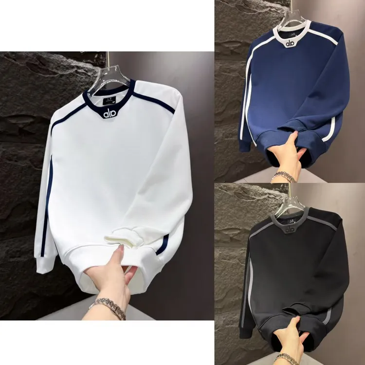 2025新款男士小标刺绣卫衣时尚套头拼色圆领长袖打底衫D7967