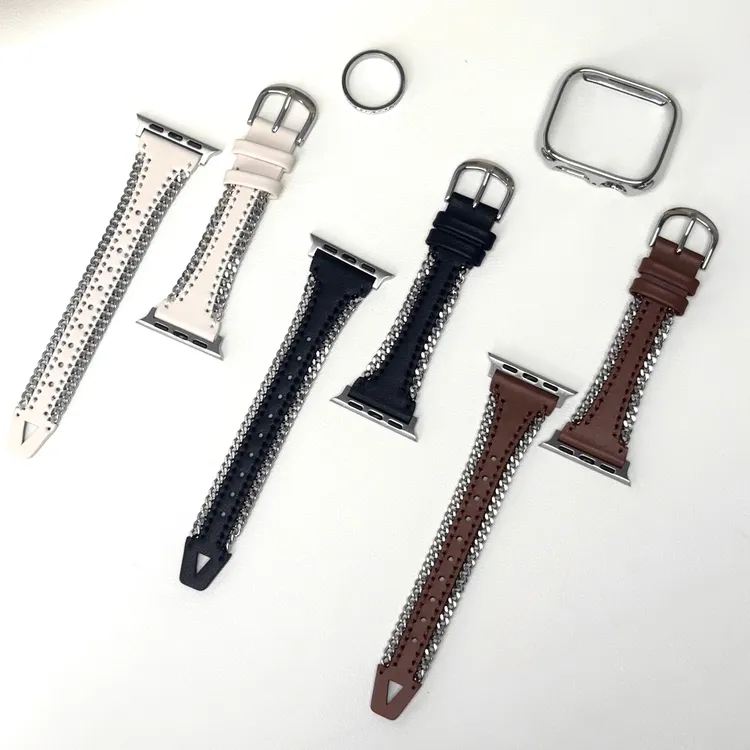表带哥适用于苹果iWatch11新款S10高级感S8/9/7侧边链条拼皮表带