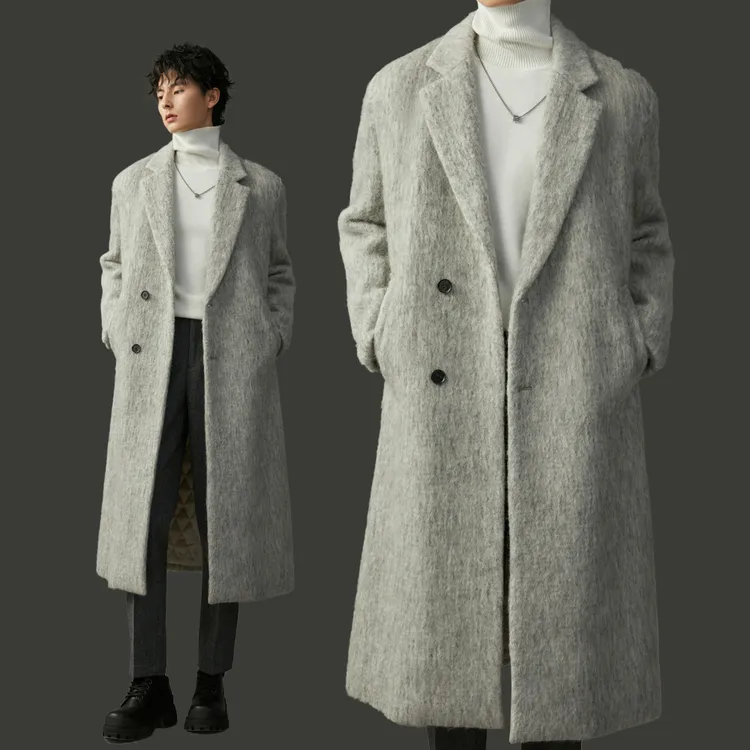 【重磅加厚长毛水波纹绵羊毛大衣】冬季男士时尚休闲高宽松外套23