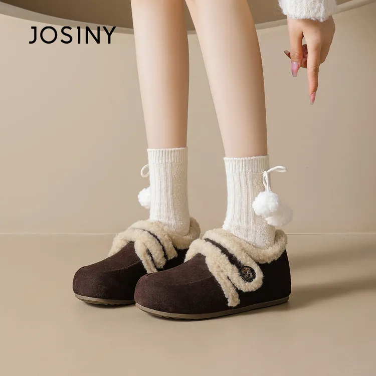 卓诗尼加绒勃肯鞋女鞋春2026新款平底毛绒二棉鞋一脚蹬毛毛乐福鞋
