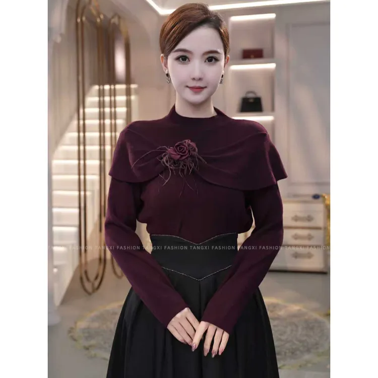 2025秋冬新款【JR-14】含绵羊毛老钱风可外穿精致打底针织衫上衣女