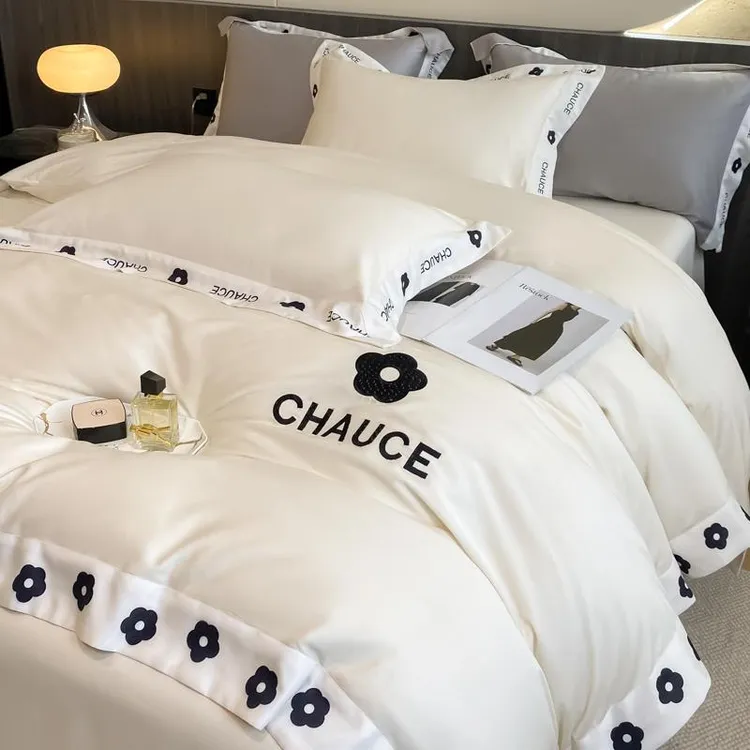 轻奢床上四件套全棉100纯棉被套高级感床品单人床单三件套床笠款4