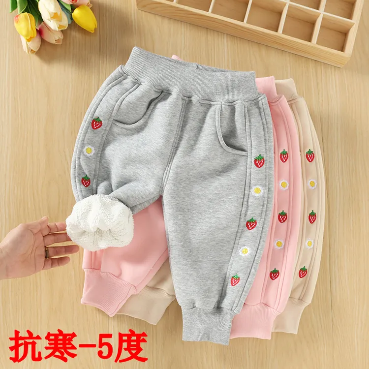 确邦女童加绒裤子冬冬款儿童宝宝加厚一体绒卫裤冬季棉裤羊羔绒束