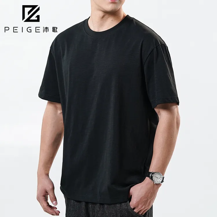 沛歌竹节棉凉感抗菌短袖t恤男2025新款宽松大码加肥加大男士T体恤