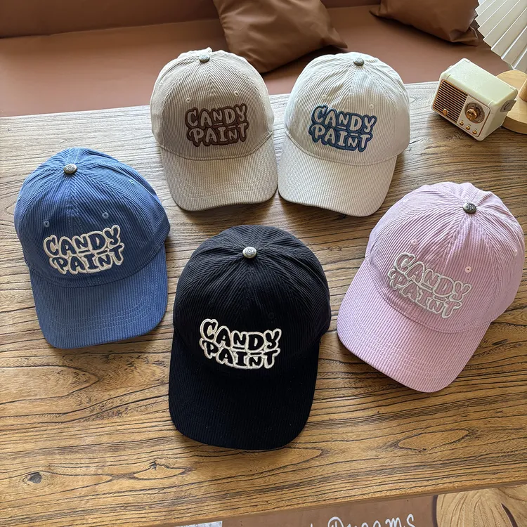 儿童帽子秋冬灯芯绒字母刺绣儿童鸭舌帽男女童4到12岁儿童棒球帽