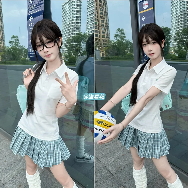 猫看花jk原创学院风日常夏季短袖POLO衫短袖百搭收腰