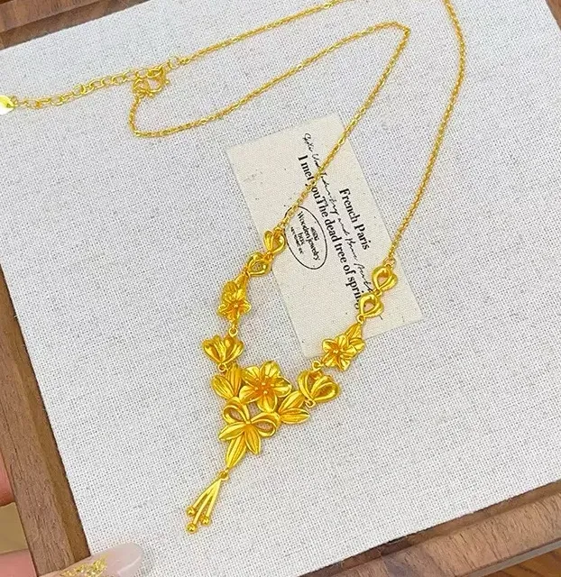 铜合金项链 金店同款三生花流苏项链幸福之花婚嫁花朵