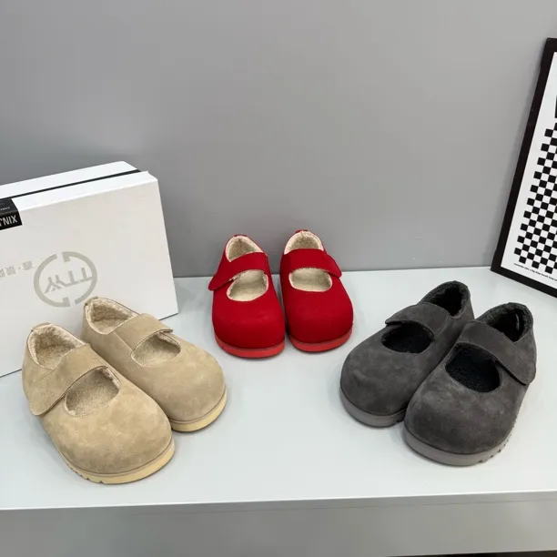 广州欧货【小麦】真皮5cm玛丽珍时尚圆头内包跟轻奢加绒乐福鞋