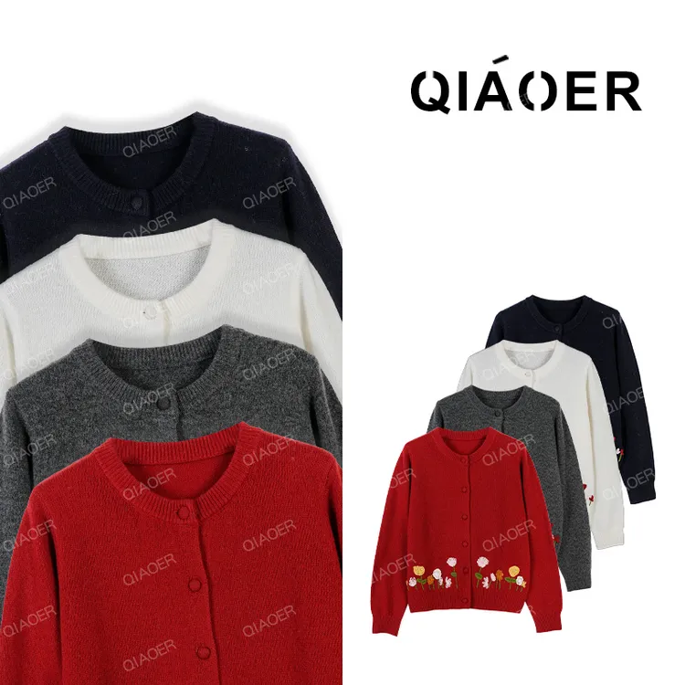 乔儿定制【花朵毛衣】鄂尔*斯100绵羊毛长袖针织开衫女重工刺绣毛衣