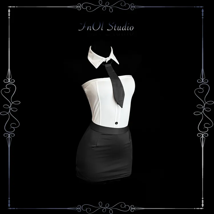 「FnOl Studio」办公室海妖 黑色抹胸显瘦包臀短裙微胖修身套装睡裙
