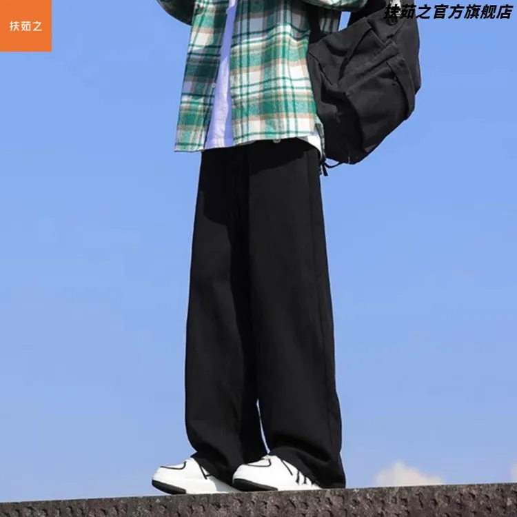 美式街头复古简约黑色牛仔裤男潮牌大码直筒裤子宽松休闲阔腿长裤
