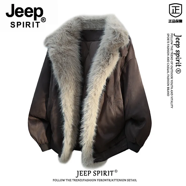 JEEP SPIRIT吉普美式座山雕毛领棉服外套男士秋冬季宽松百搭棉衣