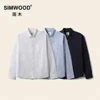 SIMWOOD/简木【合体版】180g莱卡弹力牛津纺绣花长袖衬衫男SO130101