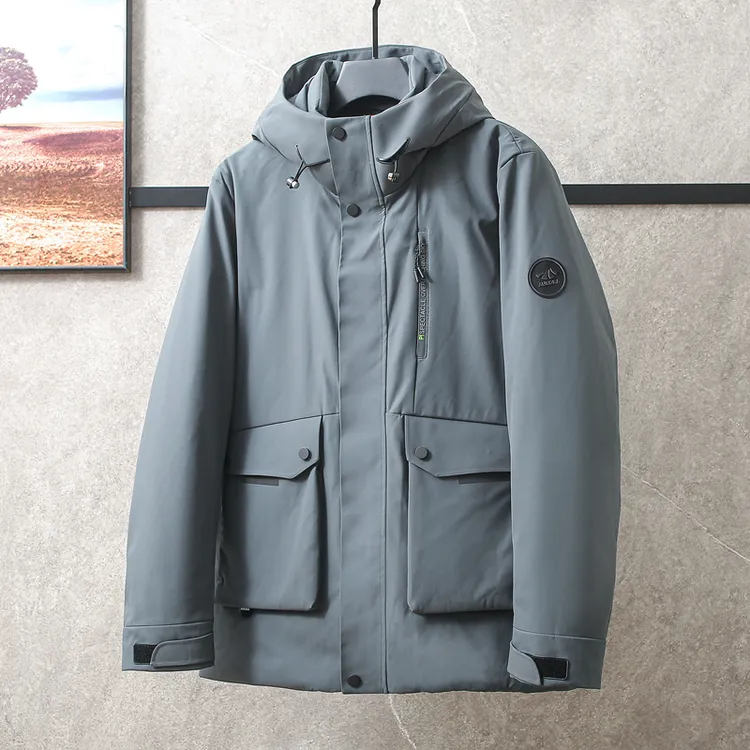 90白鹅绒H系撤柜男装灰绿色羽绒服男款冬季保暖连帽工装风外套