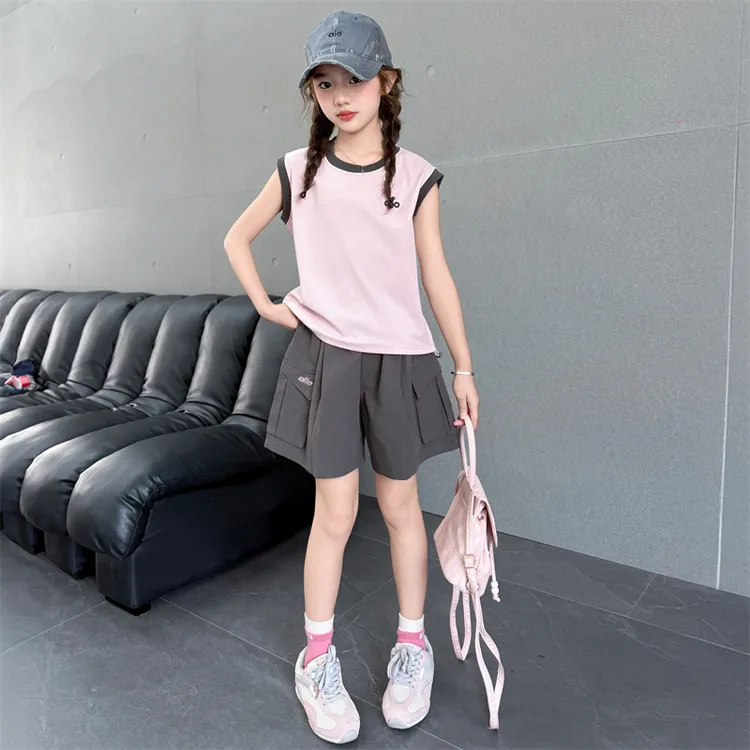 女童夏装短裤套装洋气休闲中大童2025夏季新款6-12岁女孩高级感潮