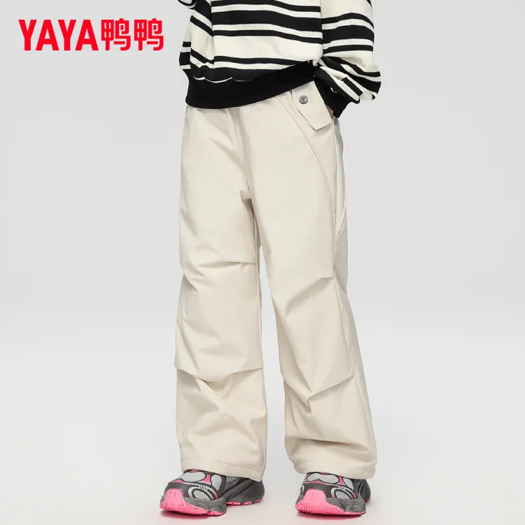 鸭鸭儿童羽绒裤25冬季中大童休闲工装男童宽松保暖鹅绒女童羽绒裤