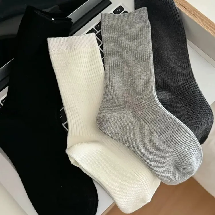 SLUMO春夏季韩版女款中筒袜薄款精梳棉纯色堆堆袜配小皮鞋ins风