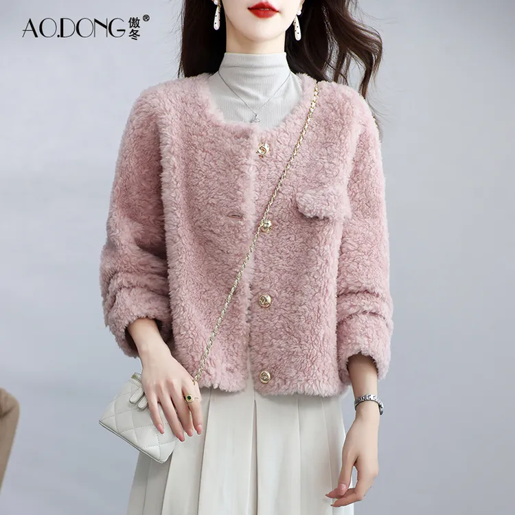 海宁颗粒绒皮草外套女短款保暖羊剪绒甜美加厚减龄羊羔毛大衣冬季