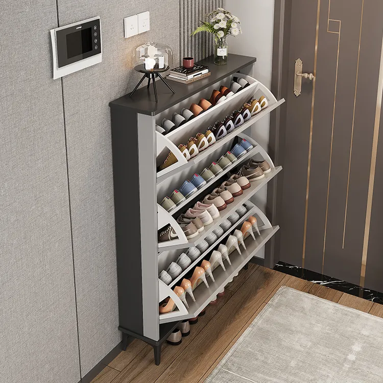 实木意式超薄鞋柜家用门口门外大容量翻斗柜2025网红储物柜简约风