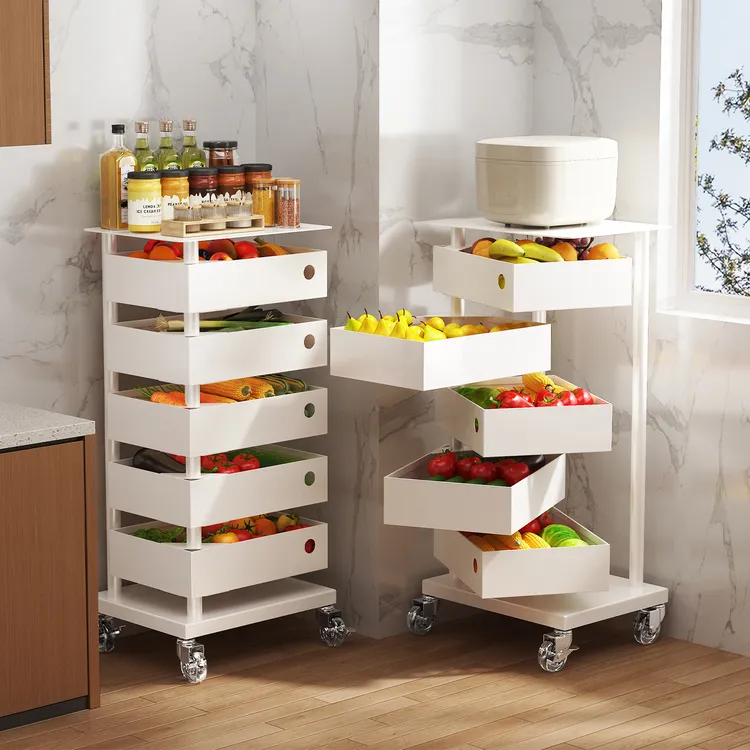 落地式多功能厨房置物架菜篮储物架家用客厅可移动带轮旋转收纳架