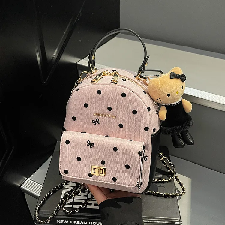 艾米兔女包2025新款斜挎波点质感蝴蝶结简约百搭轻便手提包双肩包