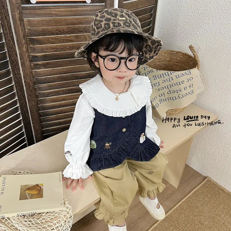 【鱼子酱】Q2530MJ刺绣牛仔马甲中小童女童童装
