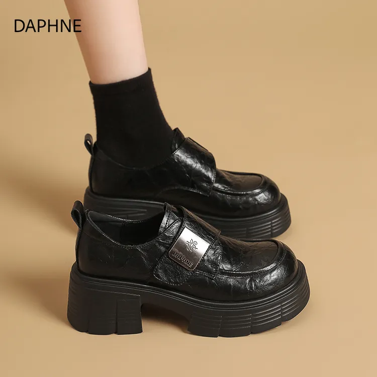 达芙妮女鞋厚底乐福鞋女2025新款秋季单鞋小个子增高英伦风小皮鞋