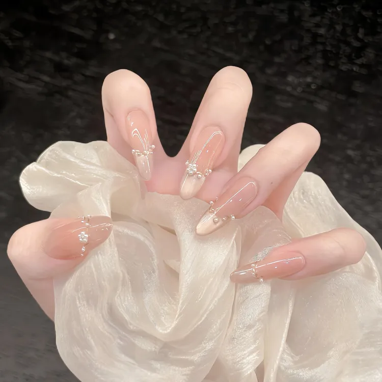 【珠光月色】法式手工穿戴甲中长款裸色猫眼显白美甲秋冬网红指甲片