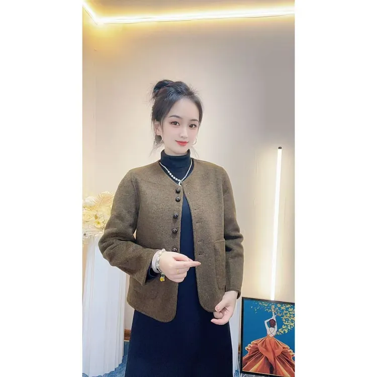 韩系新款小个子双面羊毛外套秋冬气质单品小香风简约百搭短款大衣