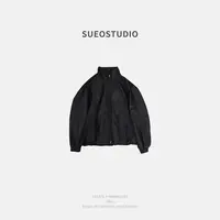 SUEO【油蜡涂层·冲锋衣】黑色酷感 高货立领松弛感短宽休闲外套