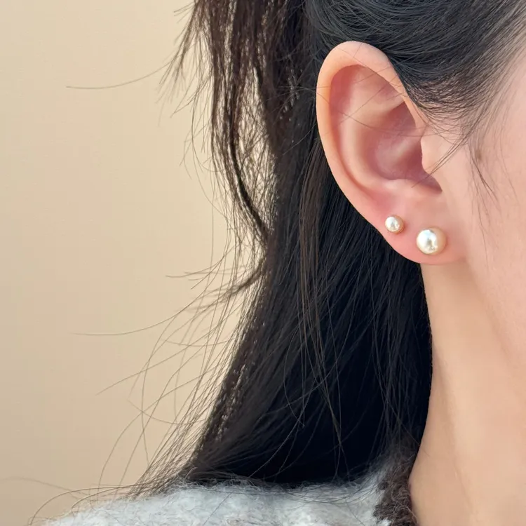 925银针【许妍同款】茶金色珍珠耳钉小众设计感气质耳饰