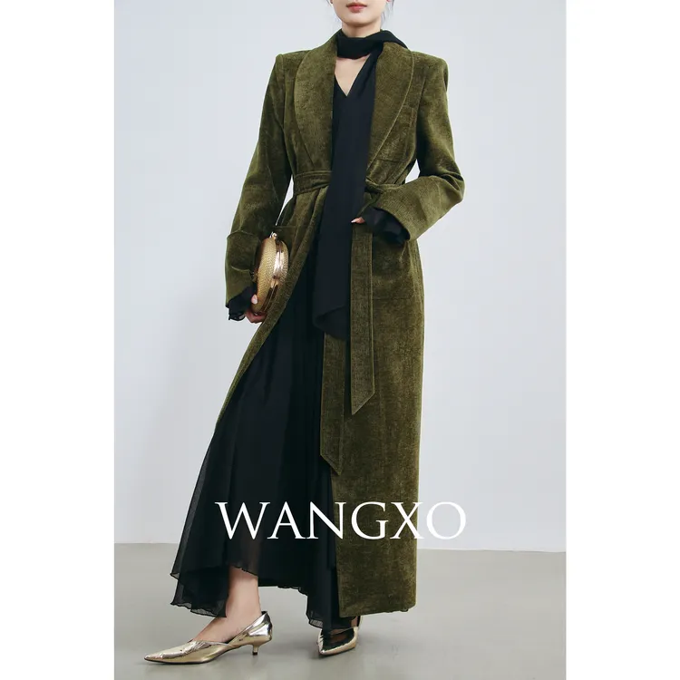 WANGXO 重磅雪尼尔慵懒风长款系带大衣 240967W