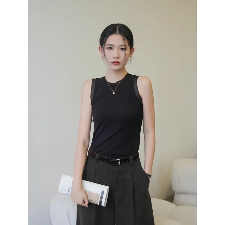 黑色网纱吊带背心女2025新款早秋遮副乳显瘦时尚无袖打底内搭上衣