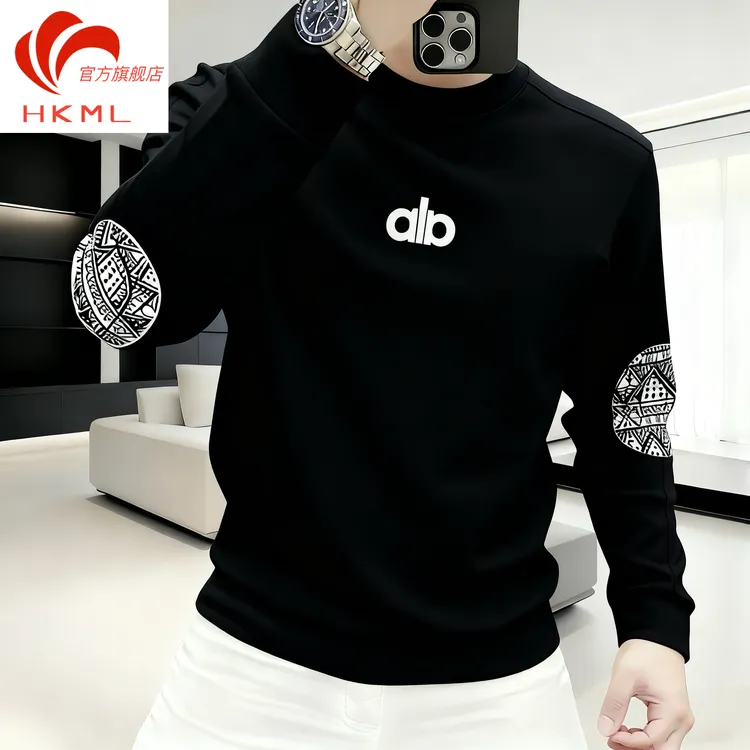 卫衣男装冬季款爆款轻奢高级感印花长袖套头圆领加绒上衣修身百搭