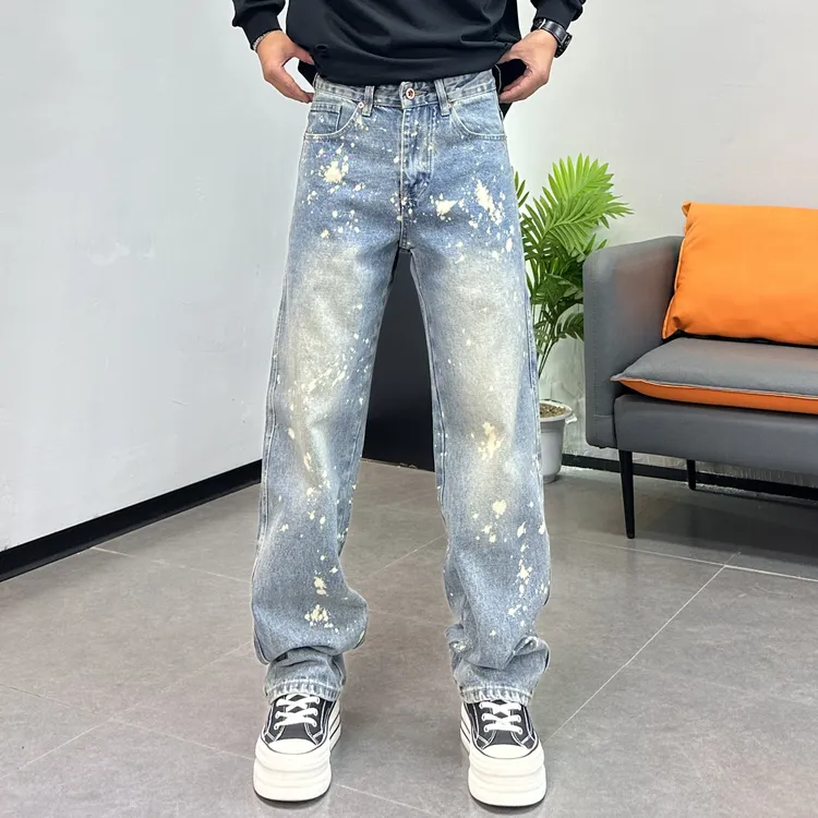 美式高街数码印花宽松直筒牛仔裤秋冬新款潮牌痞帅时尚长裤