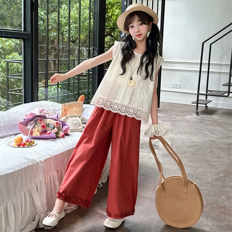 女童装夏装套装2025新款洋气儿童休闲潮款女孩夏季无袖时髦阔腿裤